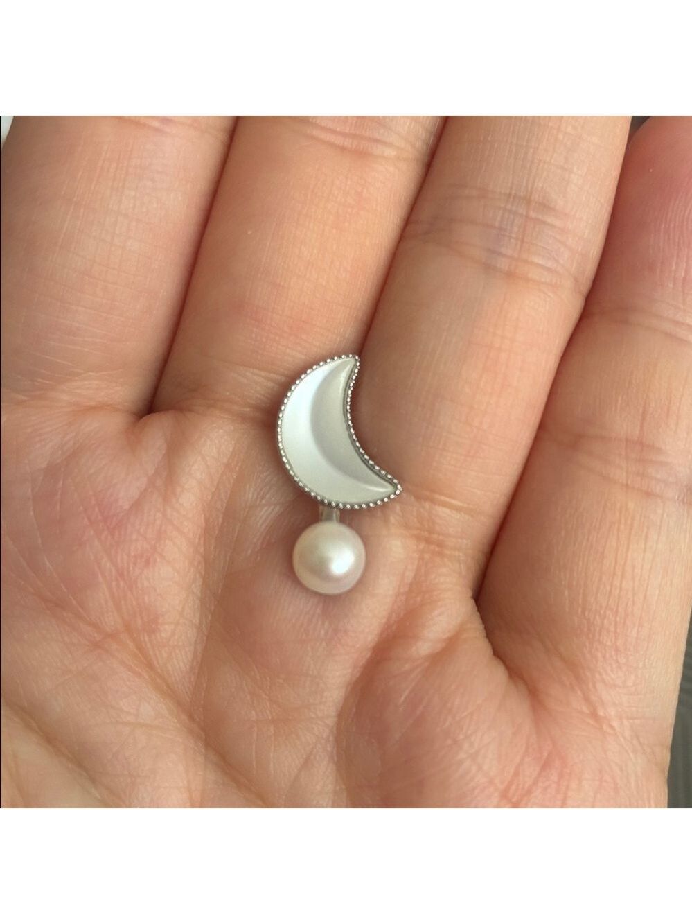 Silver moon Pearl Earrings | Sterling Silver Posts | Holiday Gift for Her - Picture 5 of 7